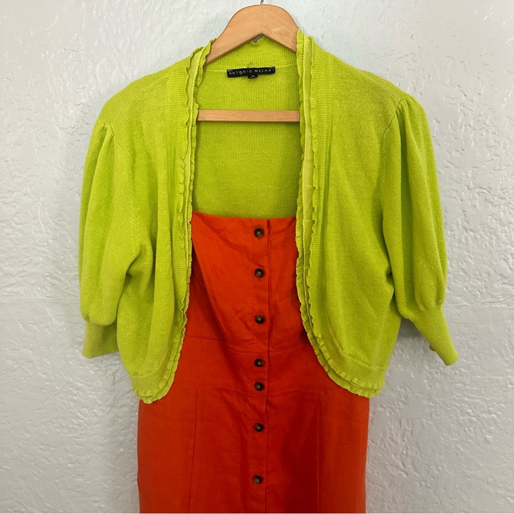*Antonio Melani Women’s Medium Lime Green Linen Blend Cardigan Three Layers